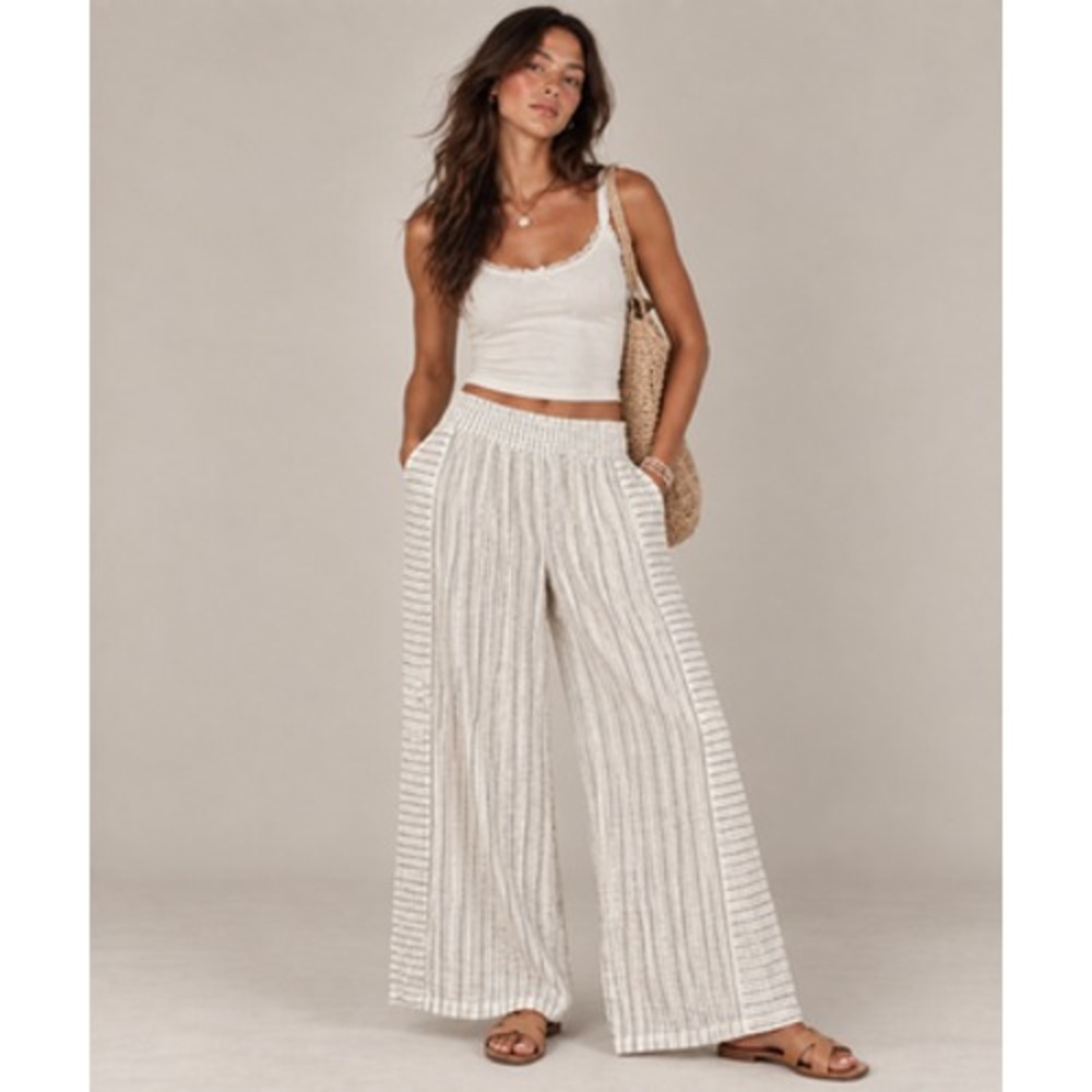 Joie Striped Wide Leg Ankle Pants Womens XL White Cotton Gauze Coastal Beachy